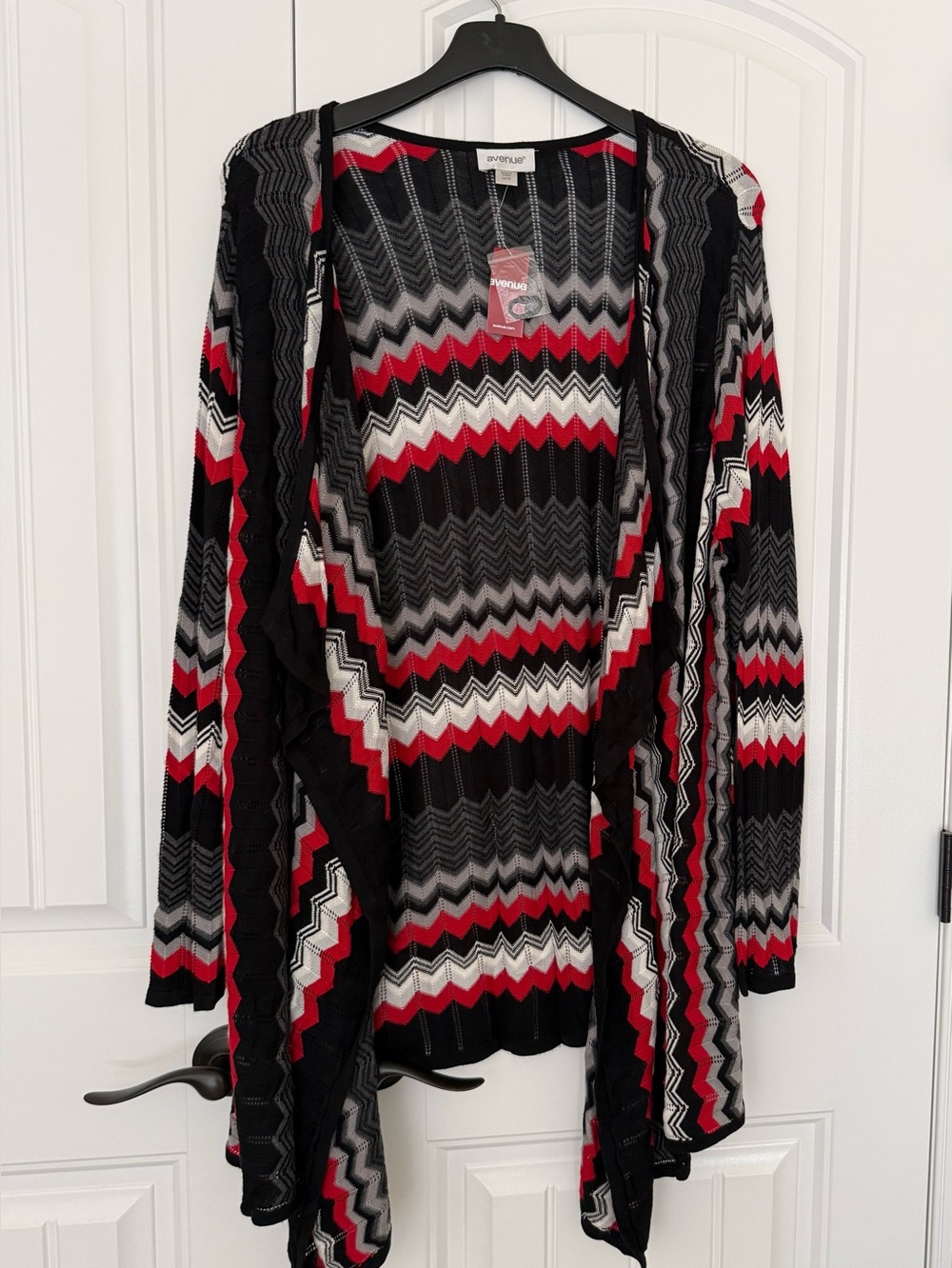 Avenue Zigzag Open-Front Cardigan Sweater - Black, Red, White & Gray